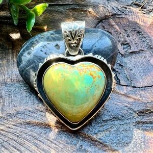 925 Sterling Silver Turquoise Heart Shadowbox Pendant • Southwestern •